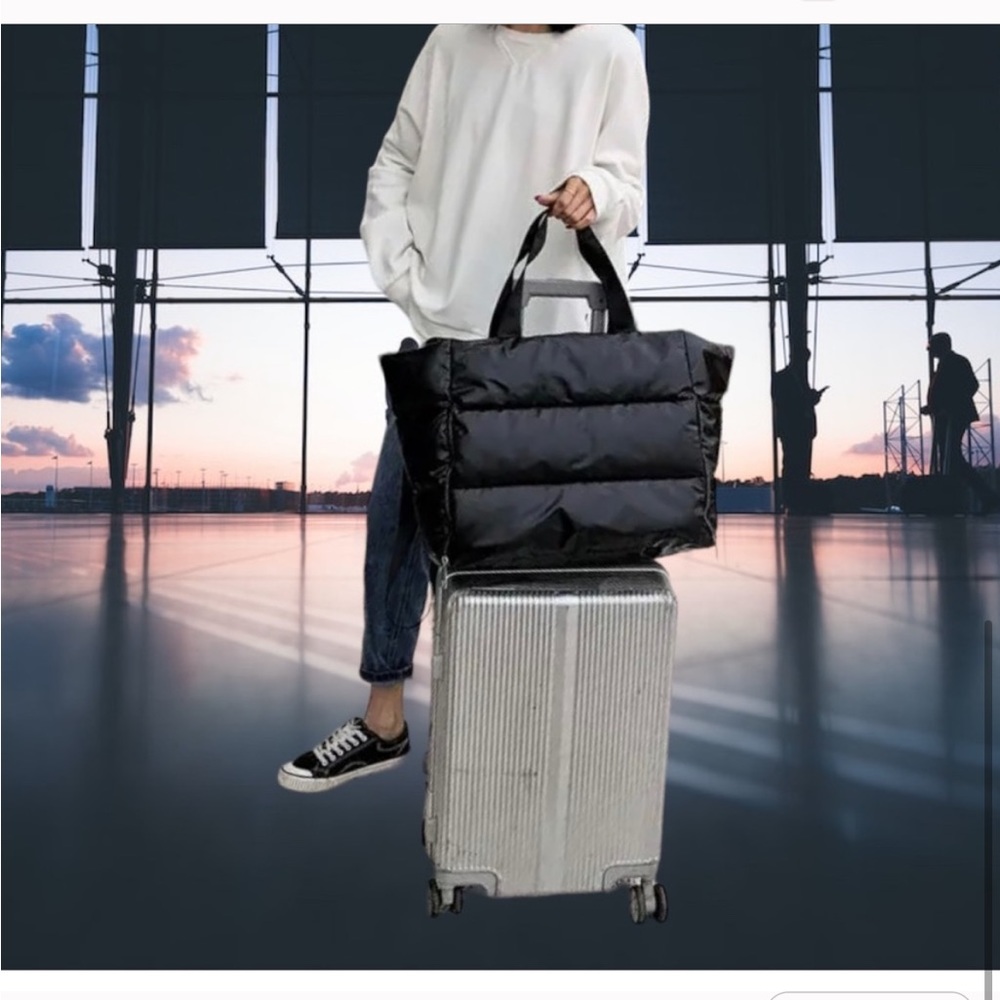 New Huge black patent puffer travel tote bag